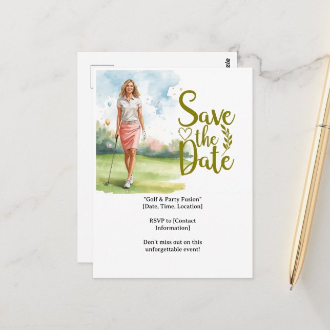 Golf  woman golfer is golfing on green  postcard (Front/Back In Situ)