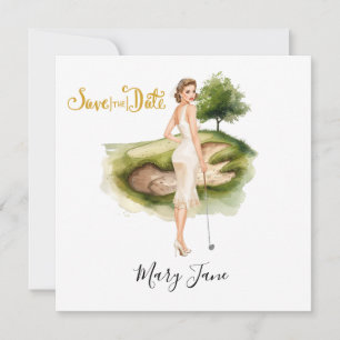 Golf Woman golfer on golf course Bridal  Save The Date