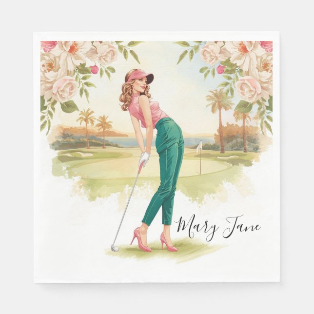 Golf Woman golfer on golf course Napkin (Front)