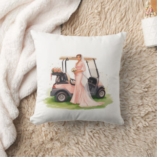 Golf woman golfer & pink cart  Bachelorette party Cushion