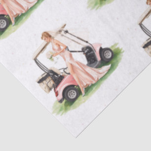 Golf woman golfer & pink cart  Bachelorette party Tissue Paper