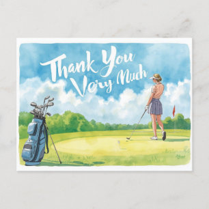 Golf  woman golfer with bag on green  postcard
