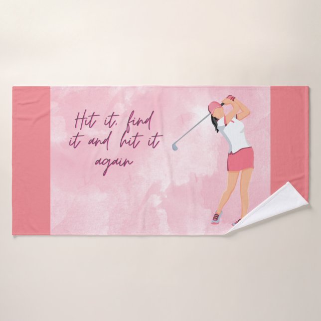 Golf woman golfing on pink background   bath towel (Bath Towel)