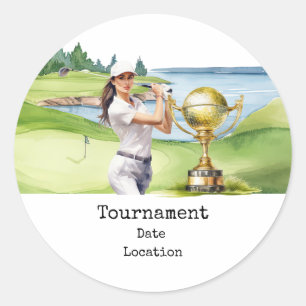 Golf Woman in golf course Classic Round Sticker