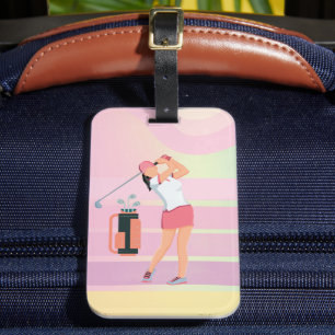 Golf Woman is on pink background  Luggage Tag