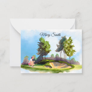 Golf woman is playing golf   card