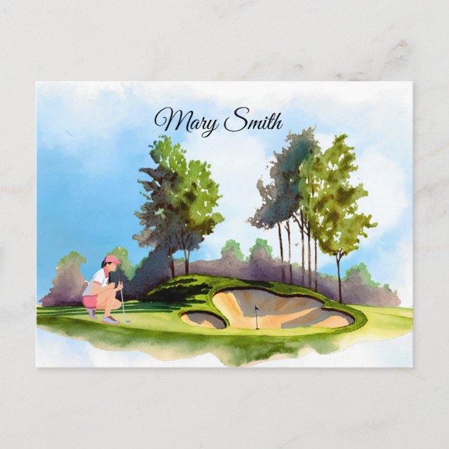 Golf woman is playing golf   postcard (Front)
