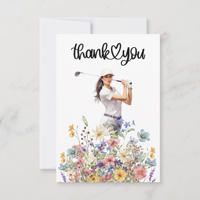 Golf Woman Thank you card with Flowers (Front)