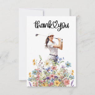 Golf Woman Thank you card with Flowers