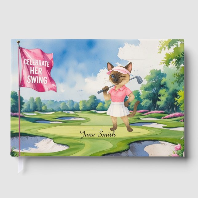 Golf Woman Tournament for Siamese Cat Golfer Guest Book (Front)