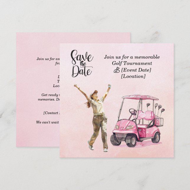 Golf Woman tournament Pink themed Invitation (Front/Back)