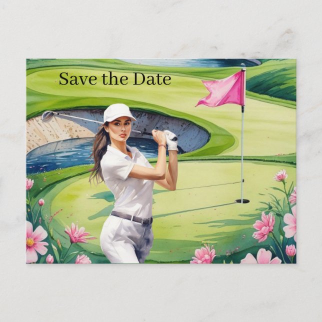 Golf Women's Golf Day Feminine with pink flower  Invitation Postcard (Front)