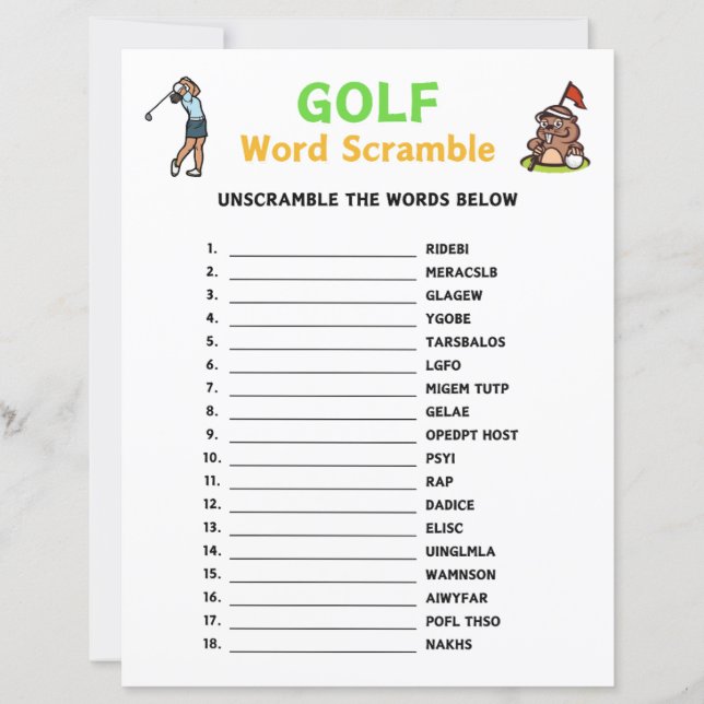 Golf Word Scramble Game (Front)
