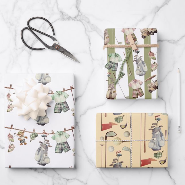 Golf Wrapping Paper Flat Sheet Set of 3 (Front)