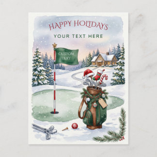 Golf Wreath Bow Christmas Holiday Postcard