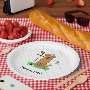 Golf Yellow Lab Labrador Retriever Dog(yellow 5) Paper Plate