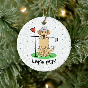 Golf Yellow Labrador Retriever (yel 3) Dog - Cute Ceramic Tree Decoration