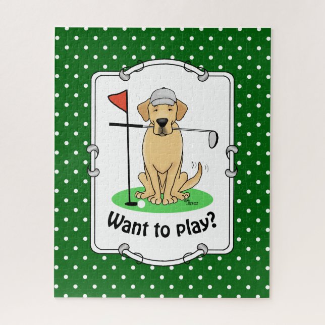 Golf Yellow Labrador Retriever (yel 3) Dog - Cute Jigsaw Puzzle (Vertical)