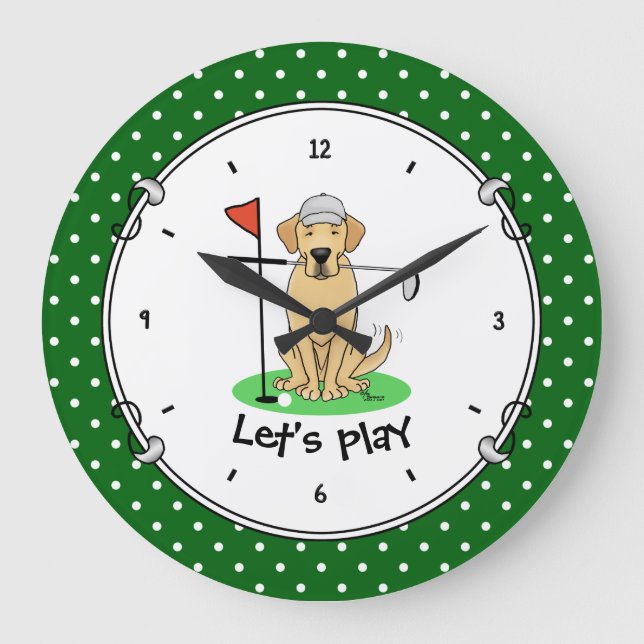 Golf Yellow Labrador Retriever (yel 3) Dog - Cute Large Clock (Front)