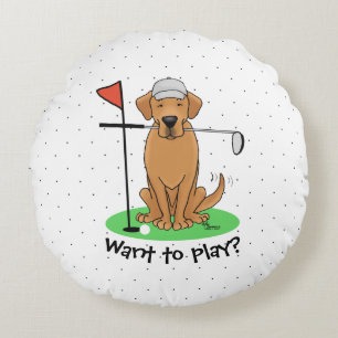 Golf Yellow Labrador Retriever (yel 5) Dog - Cute Round Cushion