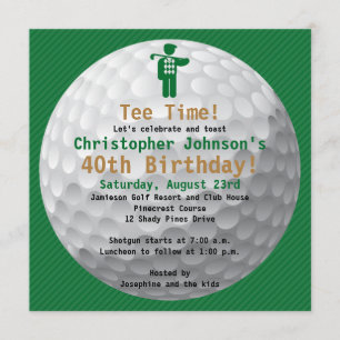 Golfball Green Gold Golf Birthday Party Invitation