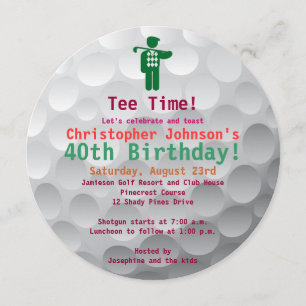 Golfball Green Golf 40th Birthday Party Invitation