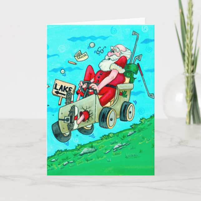 Golfcart Santa Christmas Greeting Card (Front)