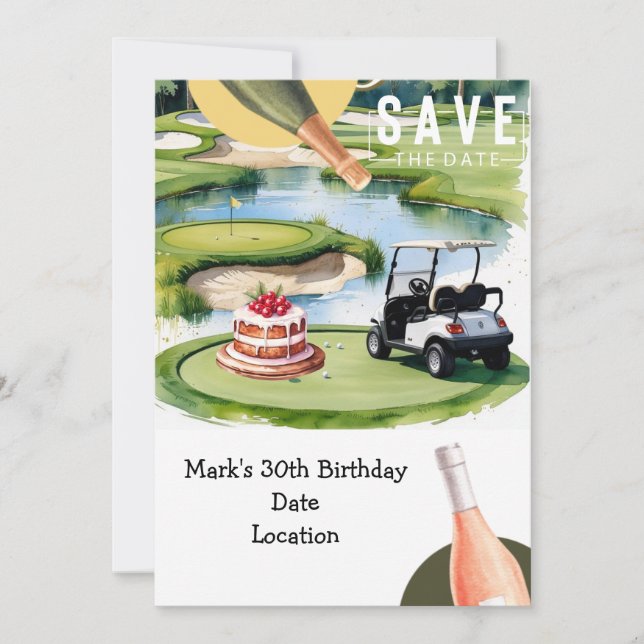 Golfer 30th Birthday with golf cart Save the Date Invitation (Front)