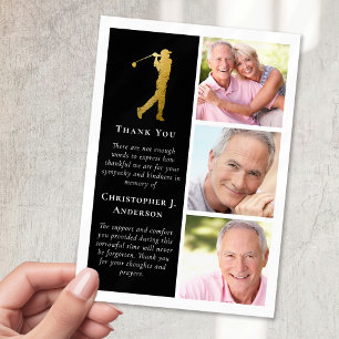 Golfer 3 Photo Sympathy Funeral Thank You Card