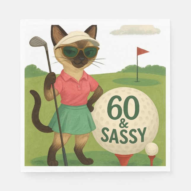 Golfer 60th Birthday for Cat Lover  Napkin (Front)