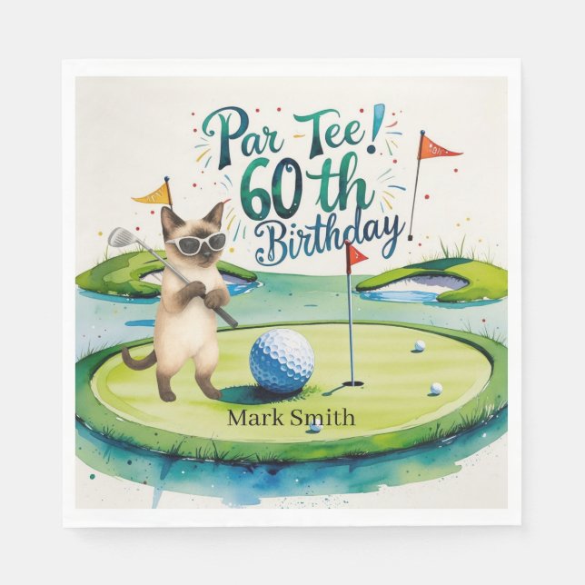 Golfer 60th Birthday for Siamese Cat Lovers Napkin (Front)