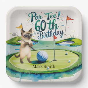 Golfer 60th Birthday for Siamese Cat Lovers Paper Plate