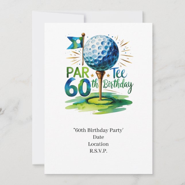 Golfer 60th Birthday with golf ball on tee Invitation (Front)