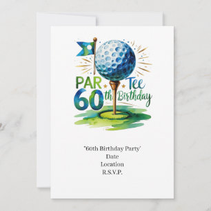 Golfer 60th Birthday with golf ball on tee Invitation
