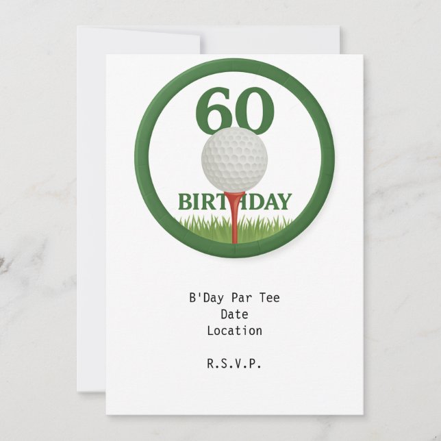 Golfer 60th Birthday with golf ball on tee Invitation (Front)