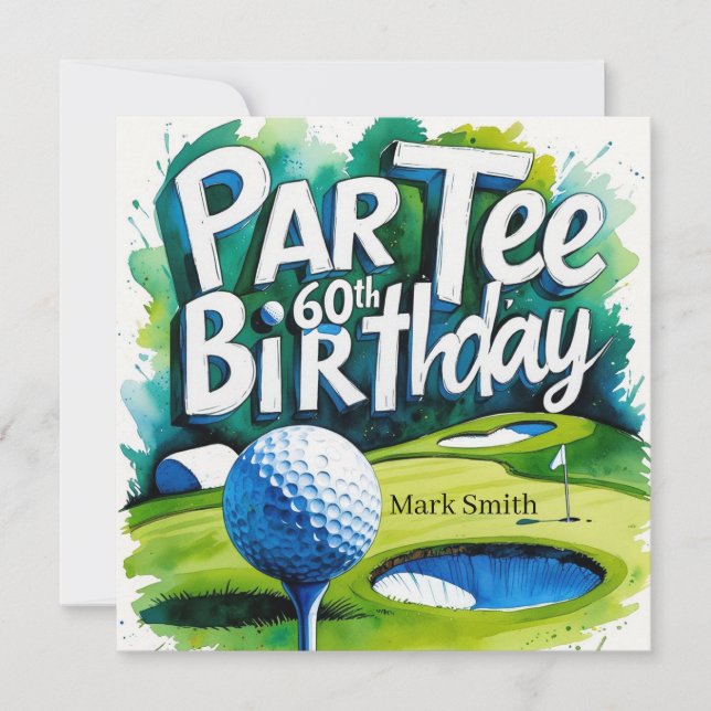 Golfer 60th Birthday with golf ball on tee  Invitation (Front)