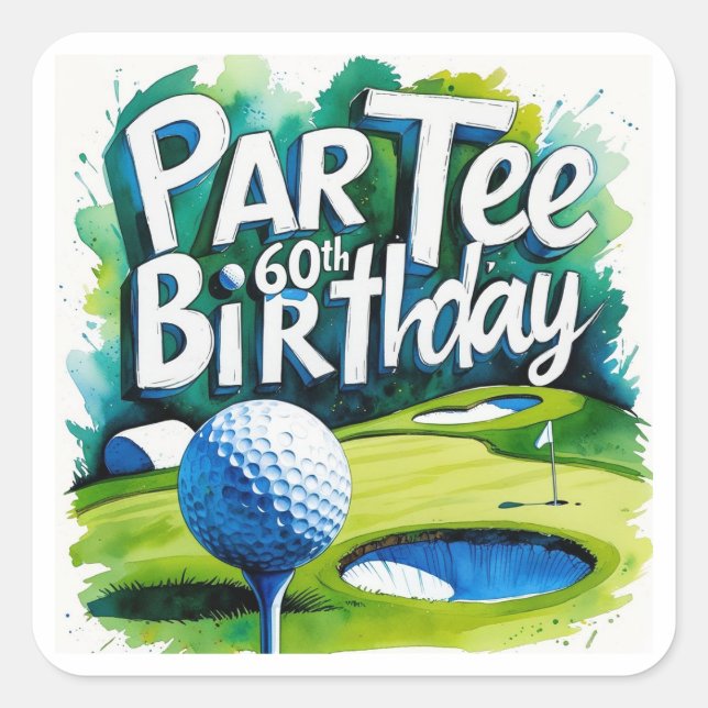 Golfer 60th Birthday with golf ball on tee  Square Sticker (Front)