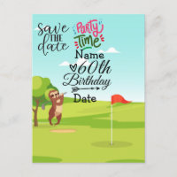 Golfer 60th Birthday with golf cart Save the Date