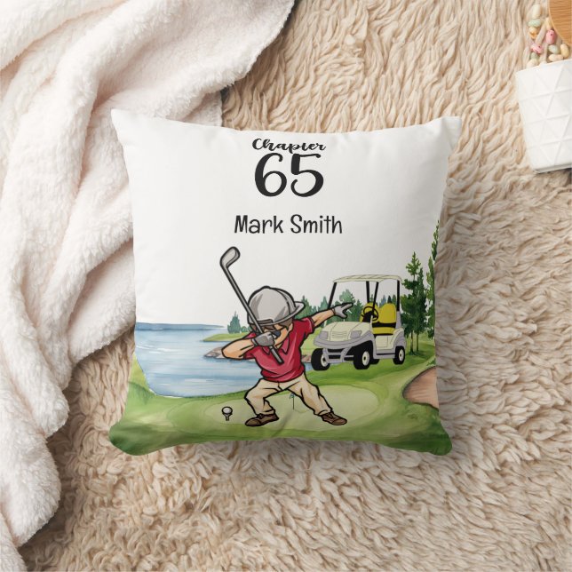 Golfer 65th Birthday Dabbing with golf cart Cushion (Blanket)