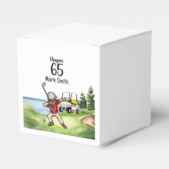 Golfer 65th Birthday Dabbing with golf cart Favour Box (Front Side)