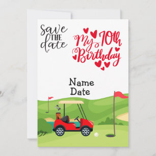 Golfer 70th Birthday with golf cart Save the Date Invitation