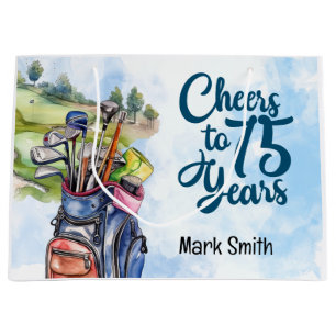 Golfer 75th Birthday with golf Bag on golf course