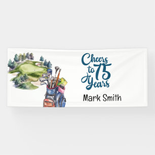 Golfer 75th Birthday with golf Bag on golf course Banner