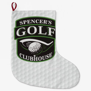 Golfer ADD NAME Player Golf Ball Club Clubhouse Large Christmas Stocking
