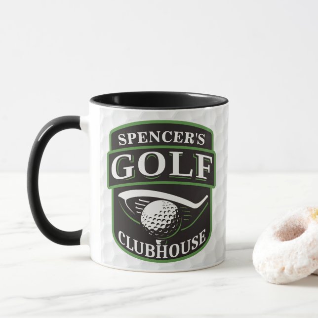 Golfer ADD NAME Player Golf Ball Club Clubhouse Mug (With Donut)