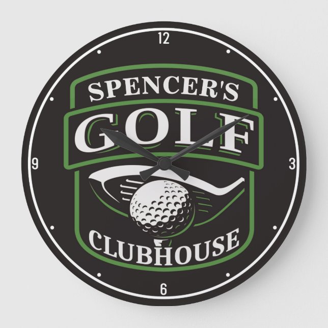 Golfer ADD NAME Pro Golf Player Club Clubhouse Large Clock (Front)