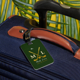 Golfer Adventures Name Tag with Golf Clubs