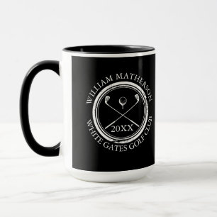 Golfer and Club Name Date Black and White Mug