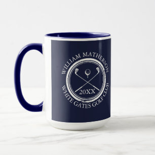Golfer and Club Name Date Navy Blue Mug