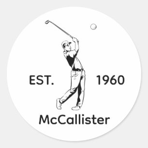 Golfer and Personalised name and year Classic Round Sticker